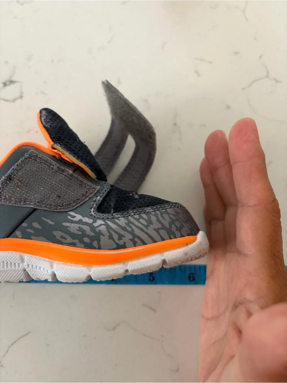 Little Jordan Toddlers Sneakers Elephant Grey & Orange Velcro PreOwned Size 5-6
